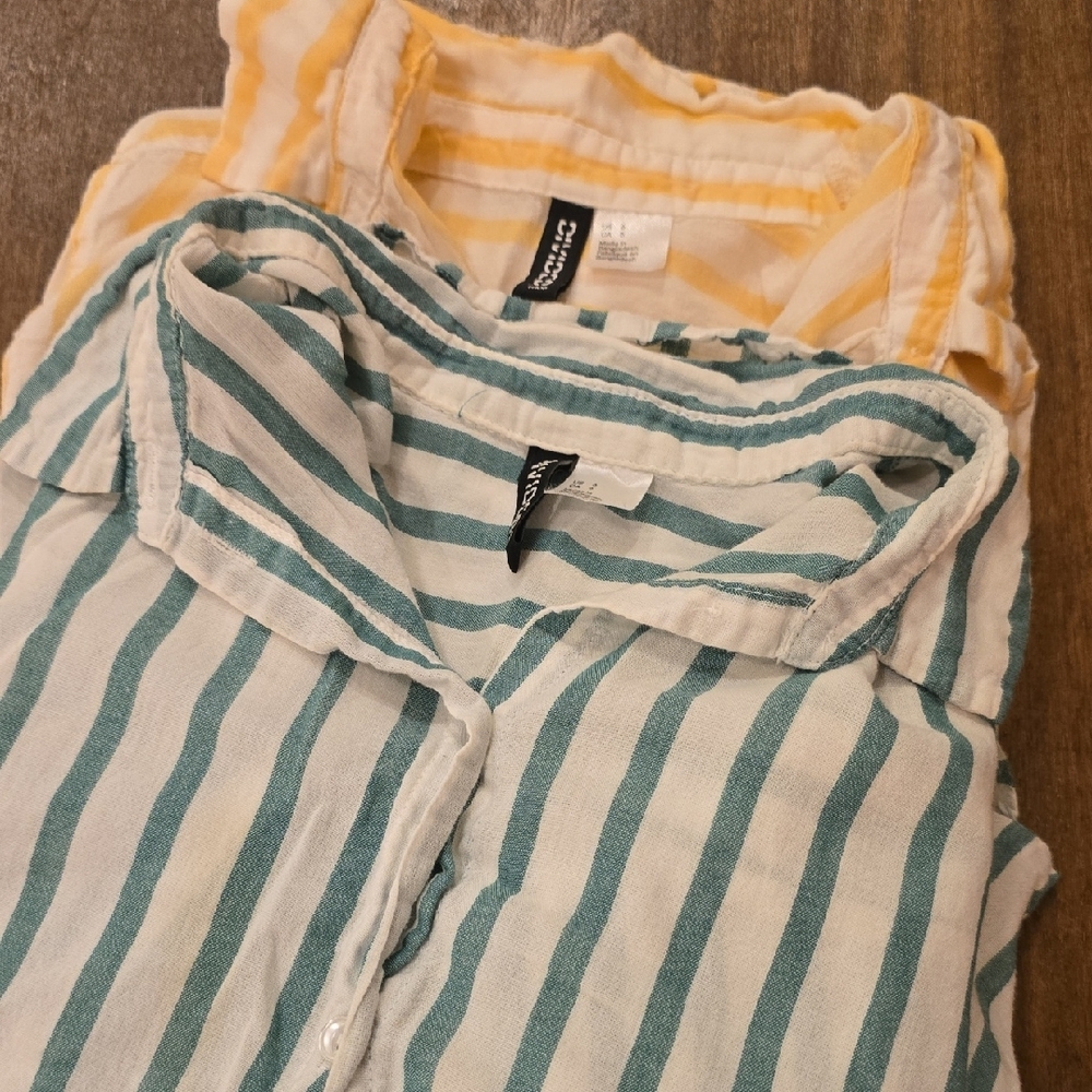 H&M Yellow & Green Striped Button Down Shirt, 6, BUNDLE